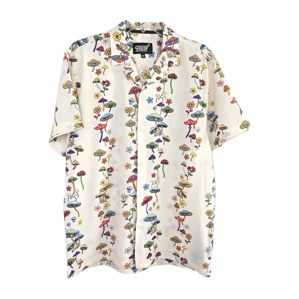 Fresh Prints of Bel-Air Mushroom Shirt Mens Size M‎ White Psychedelic Festival